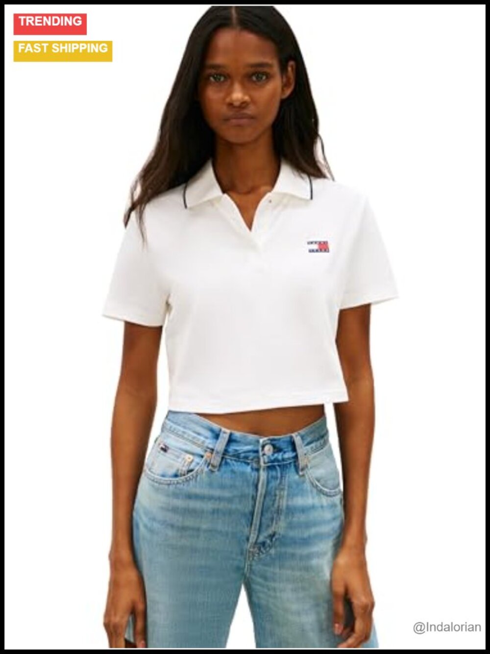 Lightweight Cotton Short Sleeve Cropped Polo Embroidered Badge Logo